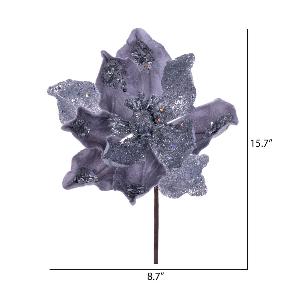 Vickerman 15" Artificial Silver Deluxe Magnolia Christmas Stem 8" Flower 6 per bag