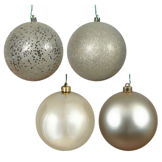 Vickerman 8" Champagne 4-Finish Ball Ornament Assortment 4 per Bag