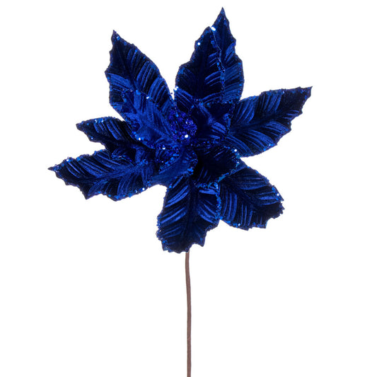Vickerman 24" Blue Velvet Sequin Trim Poinsettia 3 per bag.