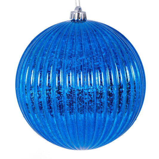 Vickerman 8" Blue Shiny Lined Mercury Ball Ornament.