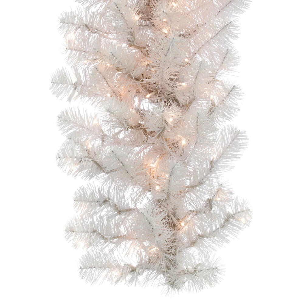 Vickerman 9' x 14" White Artificial Christmas Garland Warm White LED 3MM 8 Function Lights