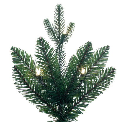 Vickerman 4.5' x 30" Potted Spruce Artificial Slim Pre-Lit Christmas Tree in Brown Tin Container with 120 Dura-Lit® Warm White Mini Lights, 499 Realistic PE/PVC Tips, Step On/Off Foot Pedal Switch and Folding Metal Tree Stand