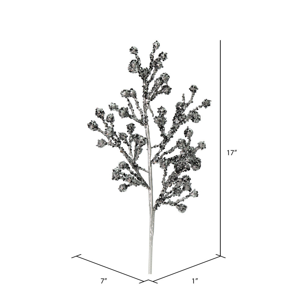 Vickerman 17" Pewter Glitter BerryArtificial Christmas Spray. Includes 6 sprays per pack.