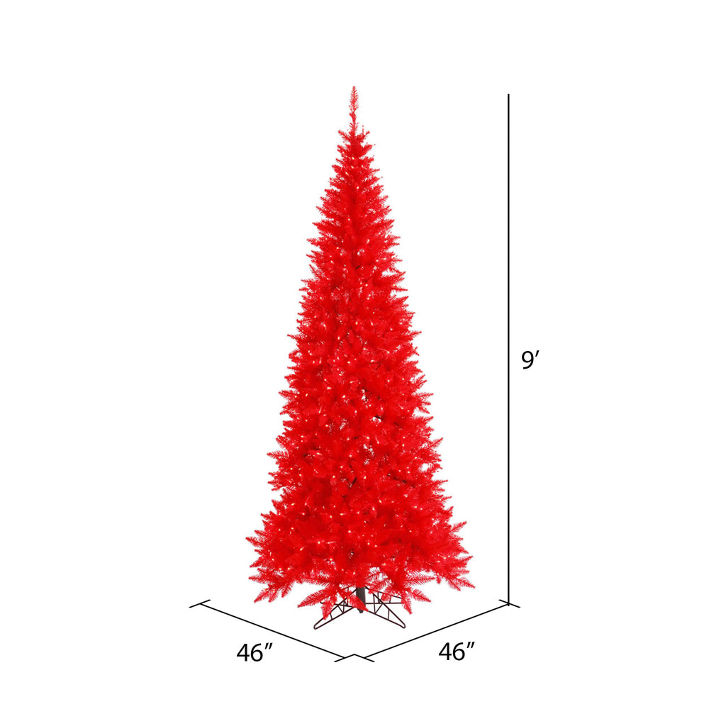 Vickerman 9' Red Fir Slim Artificial Christmas Tree Red Dura-lit LED Lights