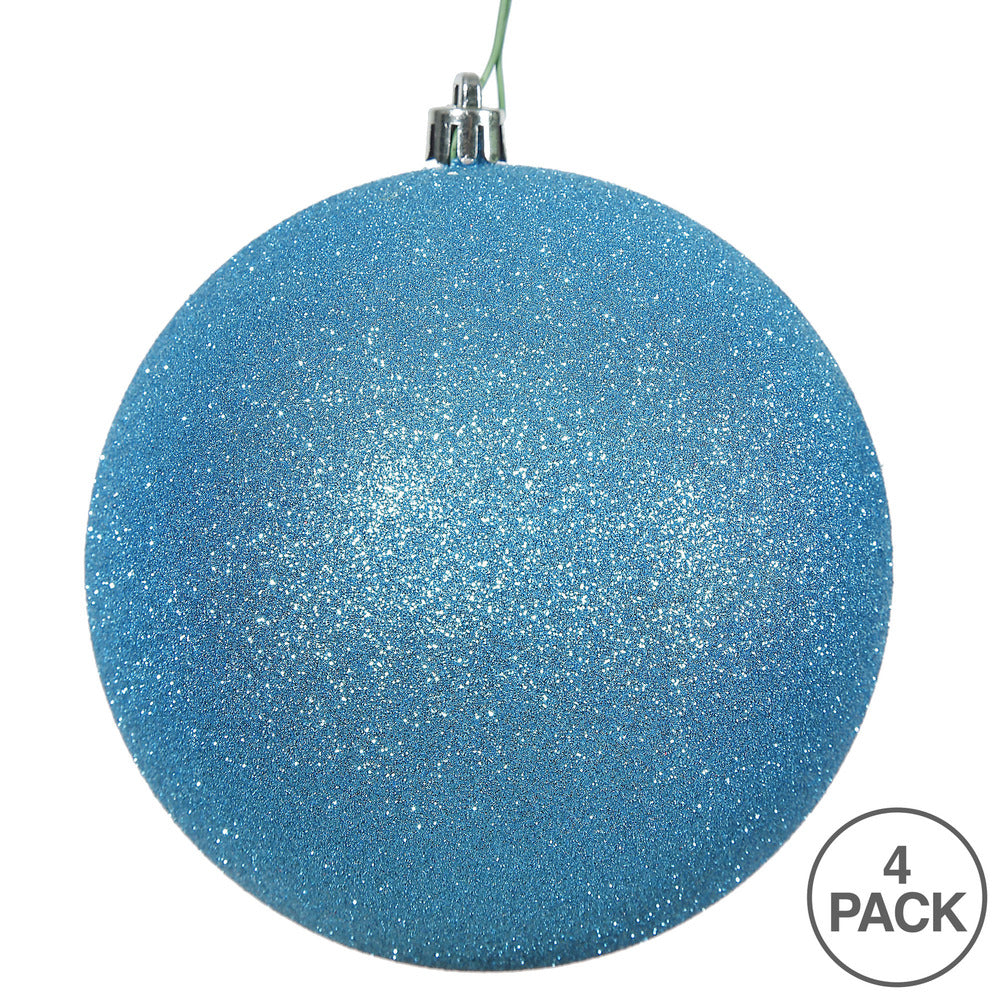 Vickerman 4.75" Turquoise Glitter Ball Ornament 4 per Bag