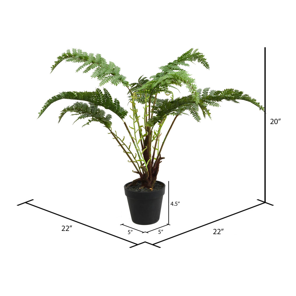 Vickerman 20" Artificial Green Fern in Round Black Pot.