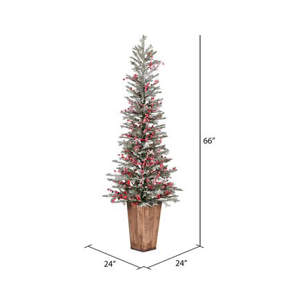 Vickerman 5.5' x 24" Frosted Berry Potted Pine Artificial Christmas Tree Unlit