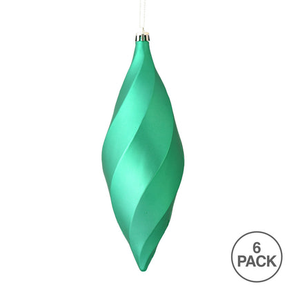 Vickerman 8" Seafoam Green Matte Swirl Finial Ornament Pack of 6