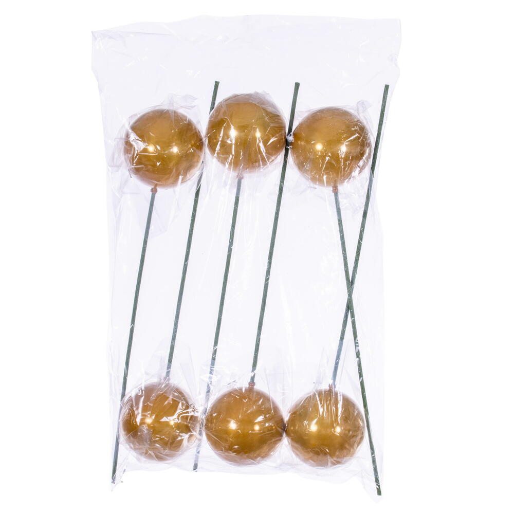 Vickerman 4" x 18" Gold Pearl Ball Ornament Stick 6 per bag.