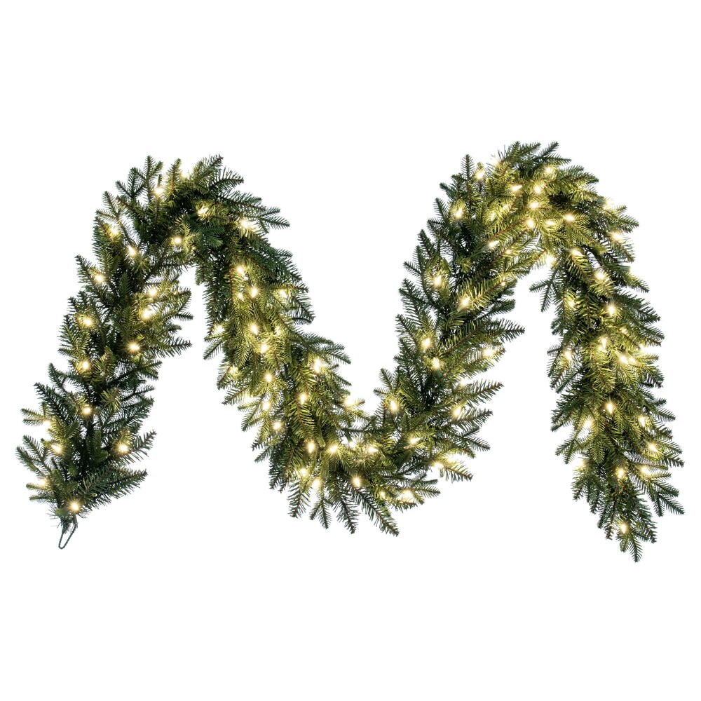 Vickerman 9' x 14" Kamas Fraser Fir Artificial Garland with 100 Dura-Lit® Warm White LED Mini Lights and 640 PE/PVC Tips.