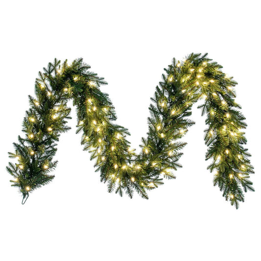 Vickerman 9' x 14" Kamas Fraser Fir Artificial Garland with 100 Dura-Lit® Warm White LED Mini Lights and 640 PE/PVC Tips.