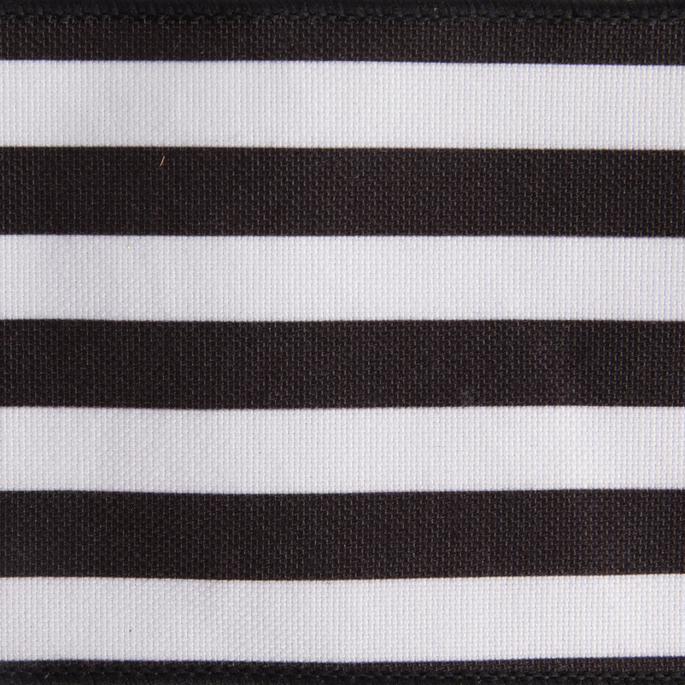 Vickerman 4" x 10 Yards Black Horizontal Printed Stripe Sheldon Belver Double Ribbon.