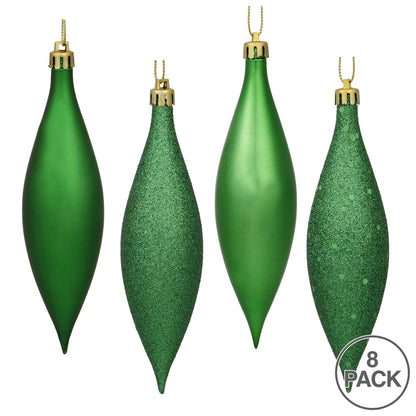 Vickerman 5.5" Green Finial Drop Christmas Ornament Assorted 4 Finish 8 per Pack