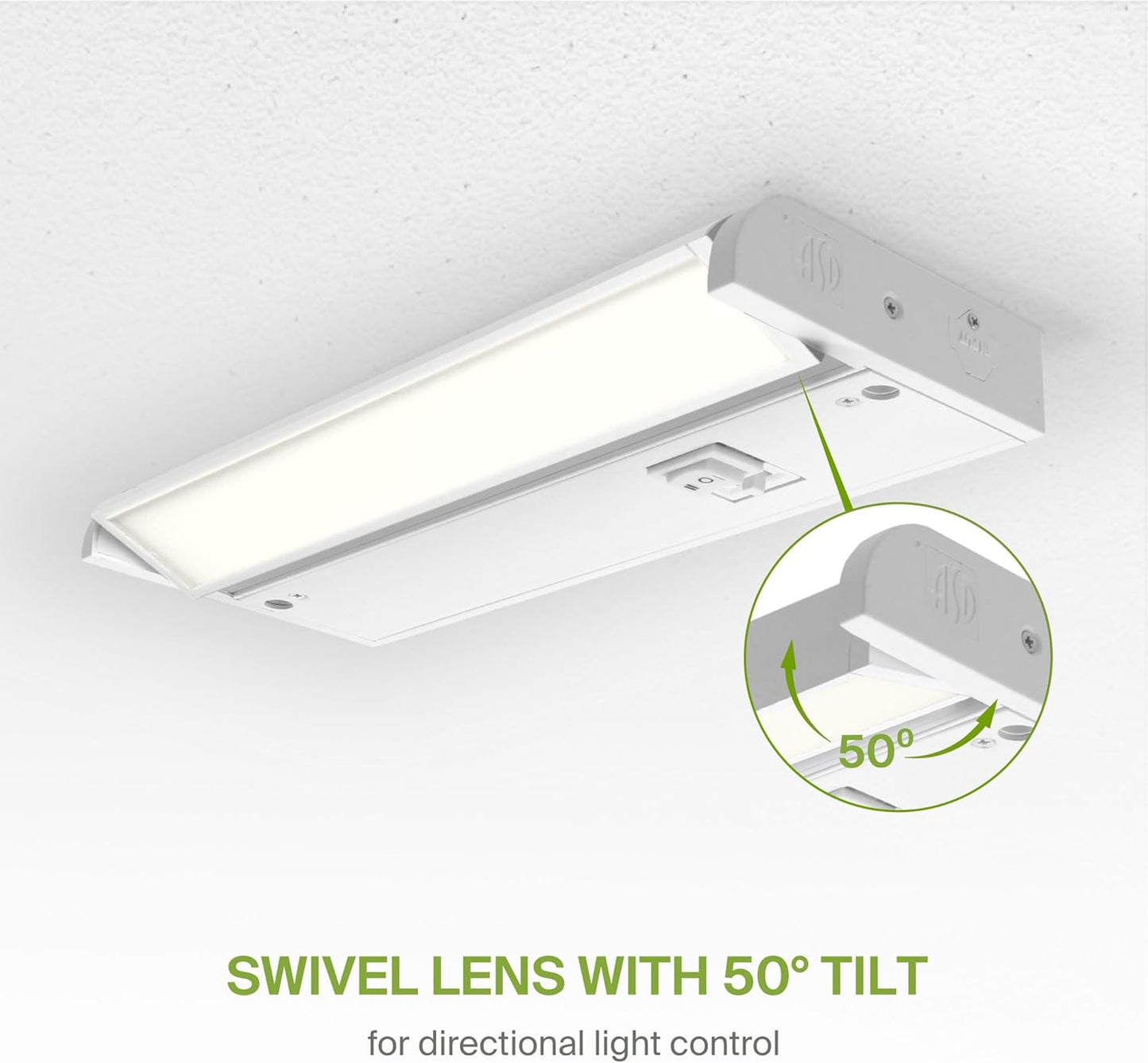 ASD Lighting LED Under Cabinet Swivel 9" 3W 120V Dimmable CCT Selectable 2700/3000/4000K Hardwired or Plug-in, Linkable, Hi/Low Switch, White ETL Energy Star