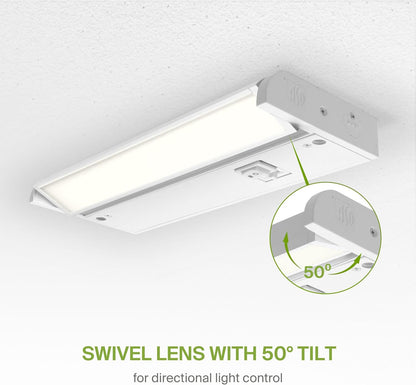 ASD Lighting LED Under Cabinet Swivel 9" 3W 120V Dimmable CCT Selectable 2700/3000/4000K Hardwired or Plug-in, Linkable, Hi/Low Switch, White ETL Energy Star