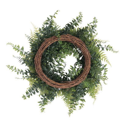 Vickerman 18" Artificial Green Buckler Fern and Grass Wreath.