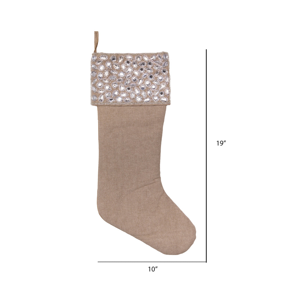 Vickerman 19" Burlap Silver Jewel Christmas Stocking