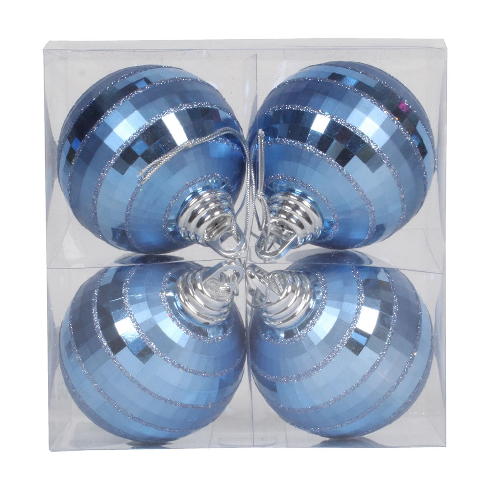 Vickerman 4" Periwinkle Plastic Shiny-Matte Mirror Ball with Matching Glitter 4/Box