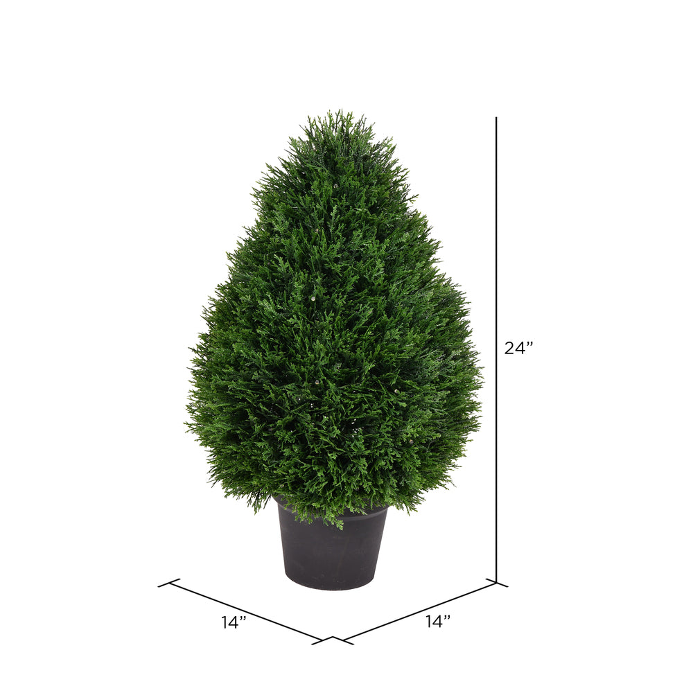 Vickerman 24" Artificial Cedar Teardrop Shaped Bush Black Plastic Pot.