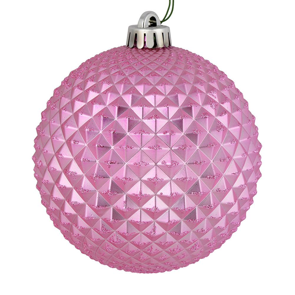 Vickerman 4" Pink Durian Glitter Ball Ornament 6 per Bag