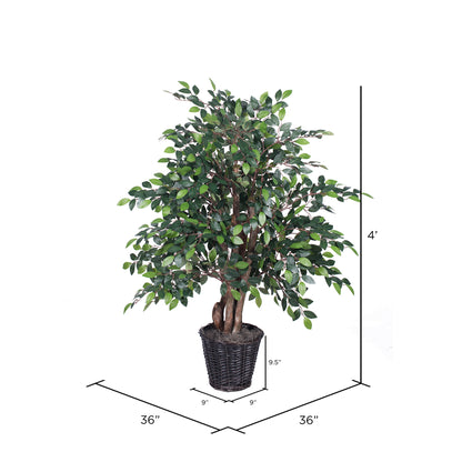 Vickerman 4' Artificial Mini Ficus Extra Full Bush Rattan Basket