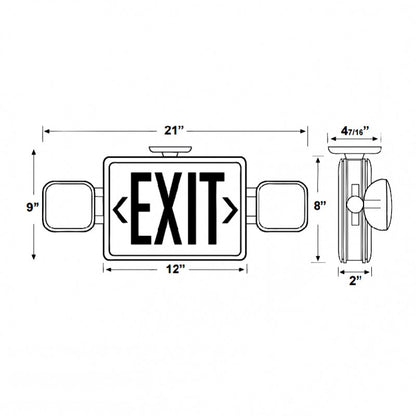 Westgate All LED Exit/Emergency Light Combo, SGL/DBL Face, Red Letters Black Housing, 120/277V, LED Exit & Emergency Lighting, 3.2W