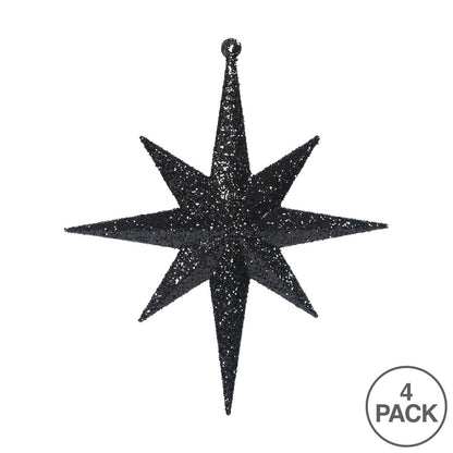 Vickerman 8" Black Iridescent Glitter Bethlehem Star Christmas Ornament 4 per Box