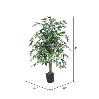 Vickerman 4' Artificial Variegated Ficus Bush Black Plastic Pot.