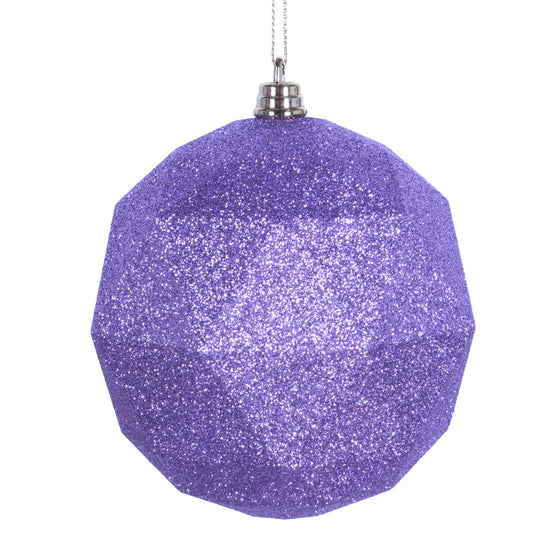 Vickerman 8" Lavender Geometric Ball Ornament Featuring a Glitter Finish.