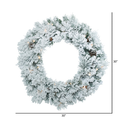 Vickerman 30" Flocked Ashton Pine Artificial Christmas Wreath Warm White Dura-lit LED Mini Lights