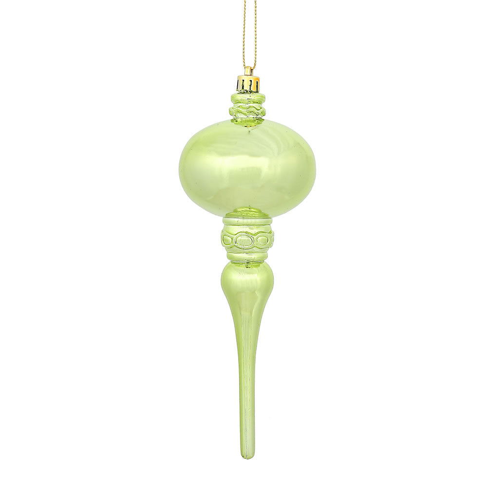 Vickerman 8" x 2.75" Celadon Shiny Finial Ornament with drilled and wired caps. Comes 3 per Bag.