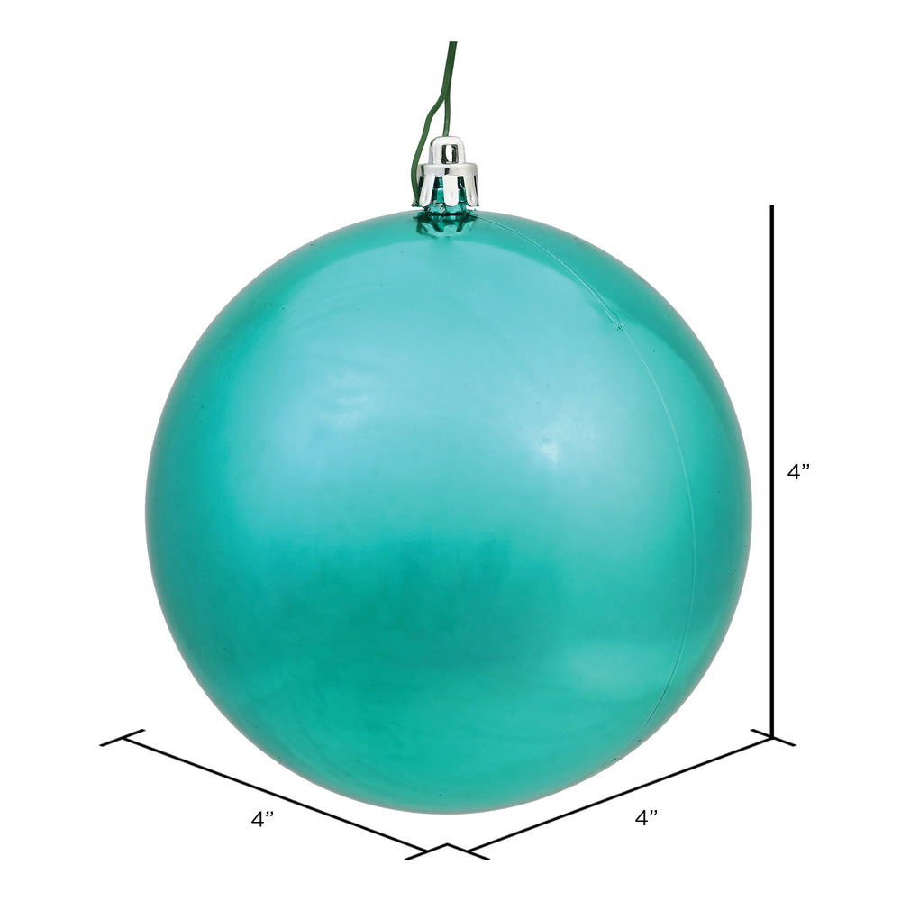 Vickerman 4" Teal Shiny Ball Ornament 6 per Bag