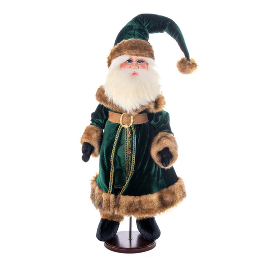 Vickerman 24" Emerald Green Velvet Santa Doll with Stand. This santa has glasses stand is removeable.