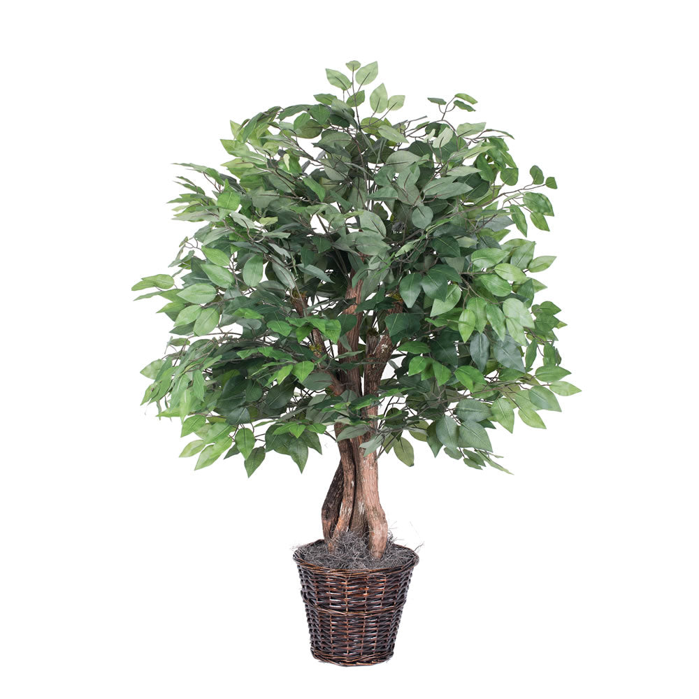 Vickerman 4' Artificial Ficus Extra Full Bush Rattan Basket