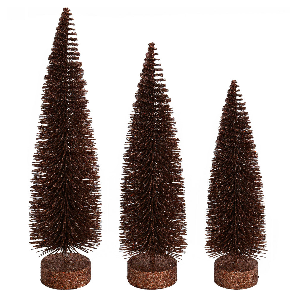 Vickerman 12"-14"-16" Chocolate Glitter Oval Pine Artificial Christmas Tree Set of 3
