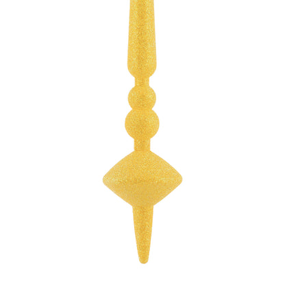 Vickerman 12" Yellow Glitter Cupola Finial. This long finial ornament adds depth and texture to any holiday decorating project. Made with shatterproof plastic. Includes 3 pieces per bag.