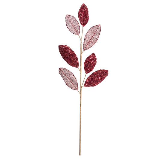 Vickerman 20" Red Mesh Apple Leaf Artificial Christmas Spray. Includes 3 sprays per pack.