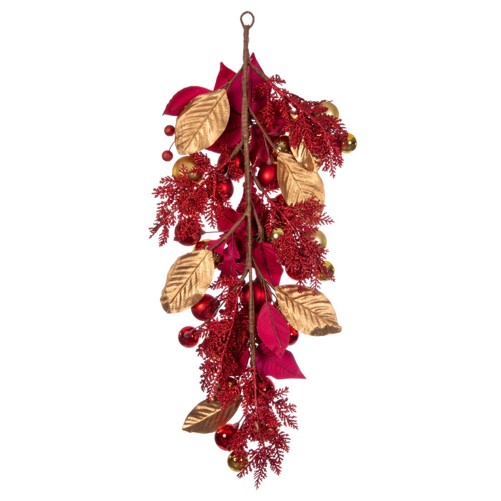 Vickerman 32" Artificial Red Poinsettia Deco Teardrop