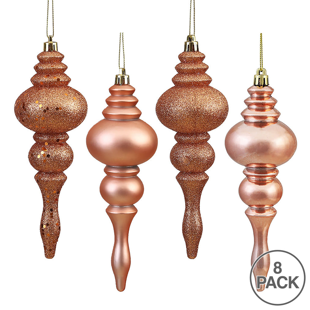 Vickerman 7" Rose Gold 4-Finish Finial Ornament 8 per Box