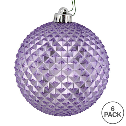Vickerman 4" Lavender Durian Glitter Ball Ornament 6 per Bag