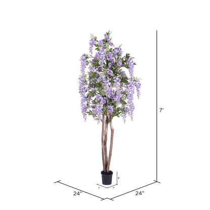 Vickerman 7' Artificial Purple Wisteria Tree in Black Planters Pot.