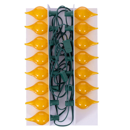 Vickerman 15 lights x 15' Amber LED G45 Glass Flame Tip light set. 6" spacing on green wire.