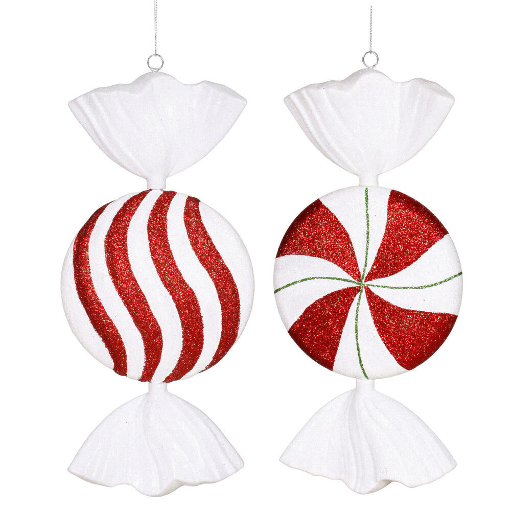 Vickerman 18" Red-White-Green Flat Peppermint Candy Christmas Ornament 2 per Bag