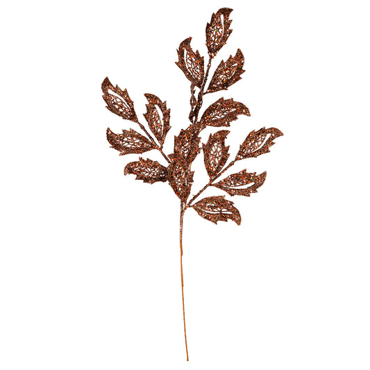 Vickerman 22" Chocolate Glitter Mistletoe Leaf Artificial Christmas Spray. Includes 12 sprays per pack.