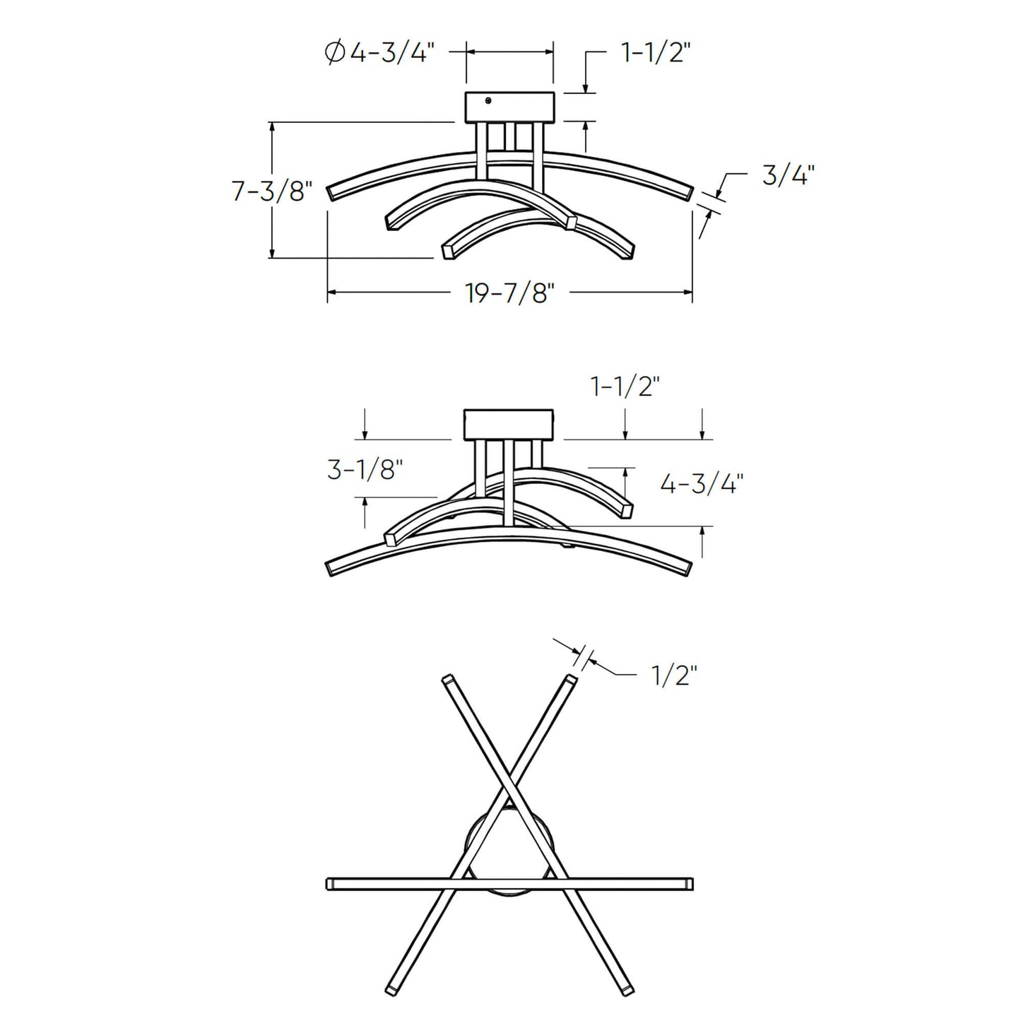 Dals Lighting Sway 20 Inch 5CCT 3 Light Curved Flush Mount