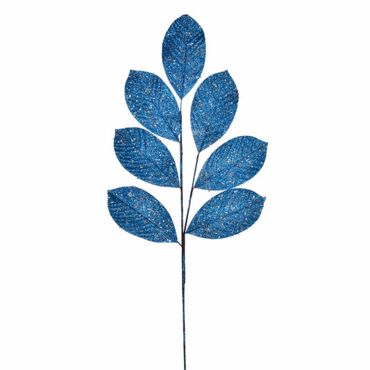 Vickerman 27" Artificial Turquoise Glitter Leaf Christmas Spray 4 per bag