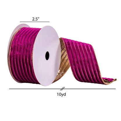 Vickerman 2.5" x 10 Yards Purple Stripe Gold Back Ribbon