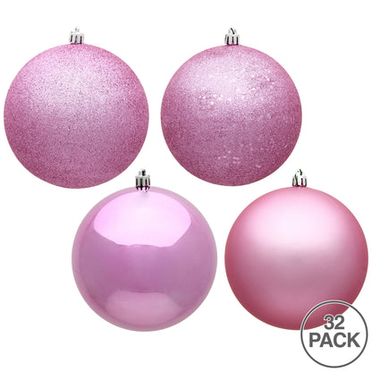 Vickerman 3" Pink 4-Finish Ornament Assortment 32 per Box