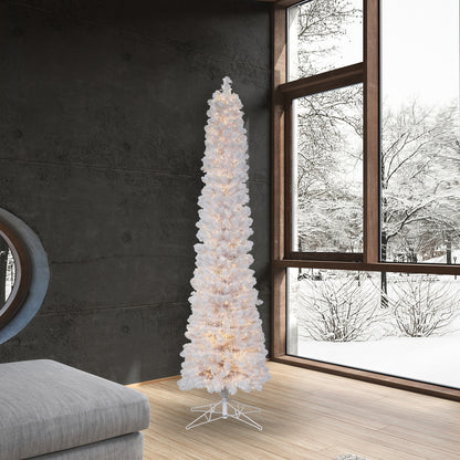 Vickerman 7.5' x 24" White Pencil Artificial Christmas Tree Warm White 8 function 3MM LED Lights