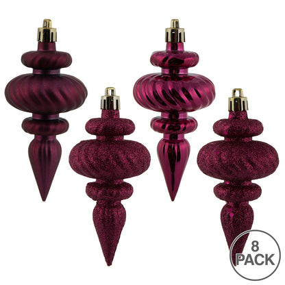 Vickerman 4" Berry Red 4-Finish Finial Ornament 8 per Box